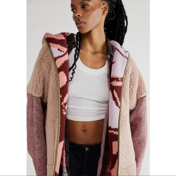 Free People Sweaters - NWT $268 Free People Fuzzy Orchid Rose Combo Winter Chill Reversible Cardigan
